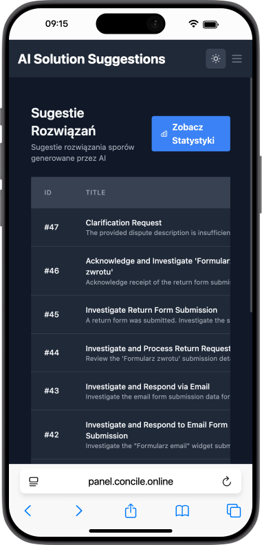 Aplikacja Concile na telefonie - Ekran 3