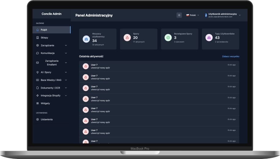 Aplikacja Concile na komputerze - Ekran 3