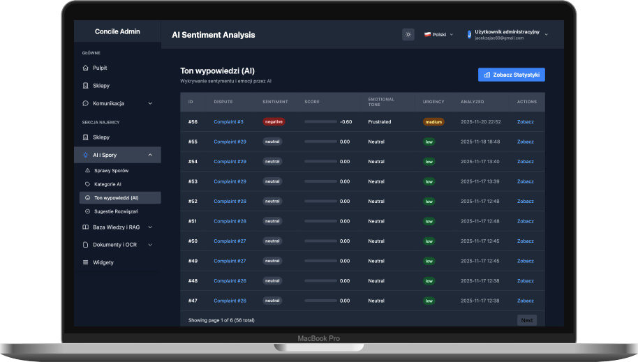 Aplikacja Concile na komputerze - Ekran 1
