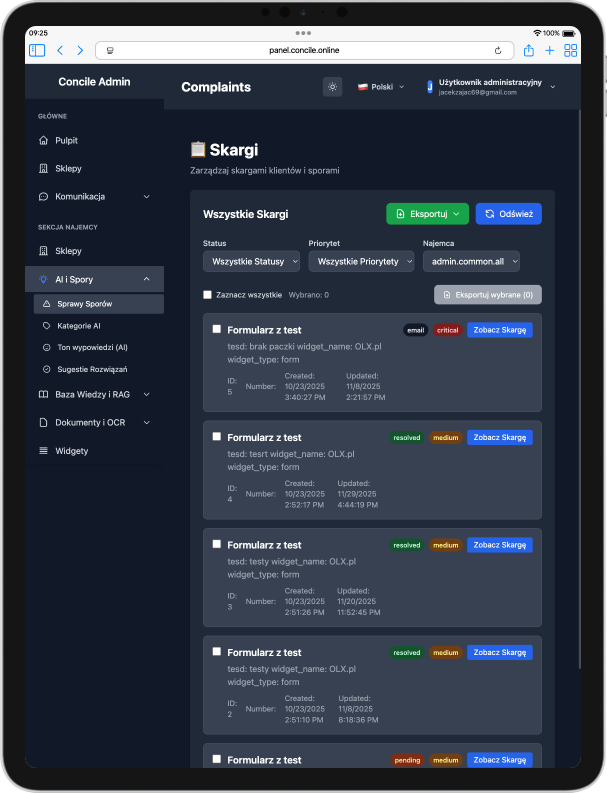 Aplikacja Concile na tablecie - Ekran 2